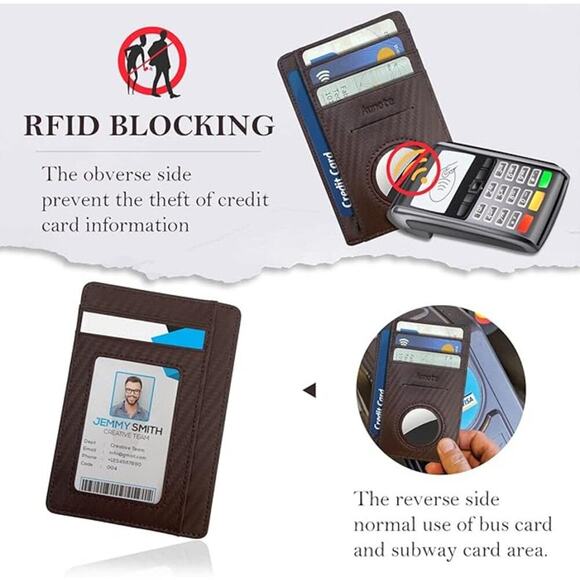 Slim Genuine Leather AirTag Wallet – RFID Blocking Leather Card Holder by Aunote - Picture 5 of 7